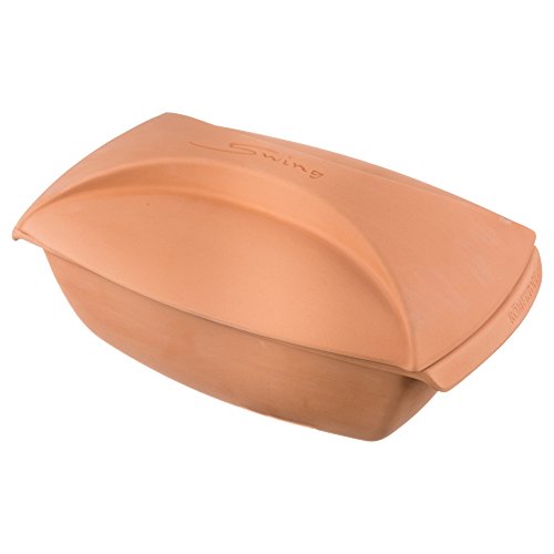 Römertopf Bräter Swing aus Naturton, Dampfgarer für bis zu 5 kg/6 Personen, 38,5 x 24,5 x 18 cm, Unterteil glasiert, fettarmes Garen, mikrowellen- & backofengeeignet, spülmaschinenfest, Made in der EU von Römertopf