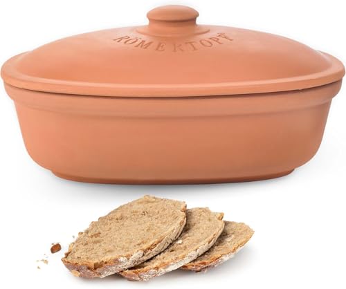 Römertopf Brottopf MAXI Terrakotta – 6,5 L Aufbewahrungsbehälter aus atmungsaktivem Naturton – Brotbox oval mit Deckel – luftdurchlässig & spülmaschinengeeignet von Romertopf