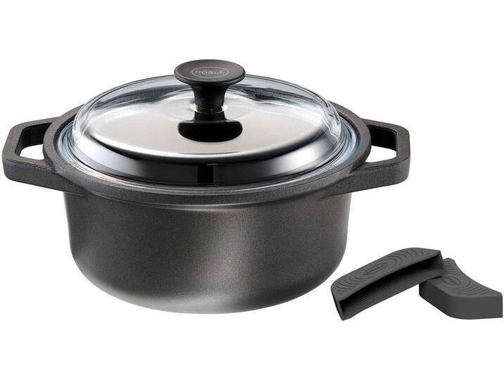 Kochtopf RÖSLE CADINI , schwarz, B:26,5cm H:11cm L:33cm Ø:24cm, Töpfe, Suppentopf, Antihaftversiegelung, recyceltes Aluminium, Induktion von Rösle