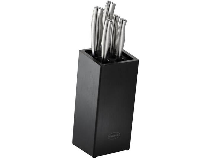 Messerblock RÖSLE Basic Line , schwarz, B:11cm H:26,3cm L:26,4cm, Messerblöcke, Messerblock, aus Bambusholz mit 5 Messern, ergonomische Griffe, Klingenspezialstahl von Rösle