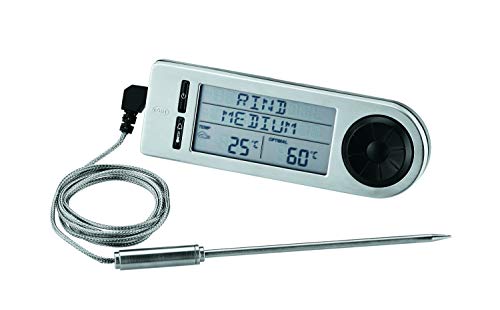 RÖSLE Barbecue-Kerntemperaturmesser,Hochwertiges Thermometer zur Bestimmung der idealen Fleischkerntemperatur auf dem Grill oder im Backofen mit Magnethalterung, silber/schwarz, 18 x 4.8 x 2 cm von RÖSLE