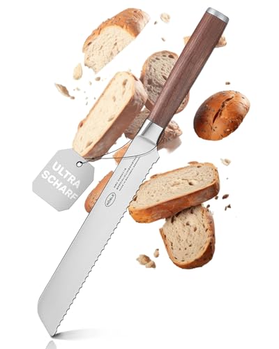 RÖSLE Brotmesser Masterclass, Hochwertiges Küchenmesser zum Schneiden von Brot, Brötchen und Baguette, Made in Solingen, Wellenschliff, Klingenspezialstahl, Nussbaumholz von RÖSLE