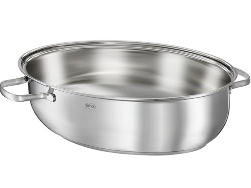 RÖSLE ELEGANCE Bräter oval, Multifunktionsdeckel mit Antihaftversiegelung ProPlex, Edelstahl 18/10, silberfarben/schwarz, PFOA frei, backofengeeignet, induktionsgeeignet von RÖSLE