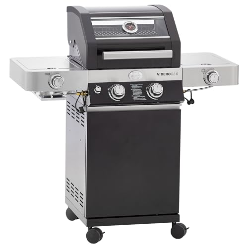 RÖSLE Gasgrill BBQ-Station VIDERO G2-S Schwarz, Grill mit 2 Edelstahlbrennern, extra Primezone und Seitenbrenner, klappbare Seitentische, VARIO+, pulverbeschichteter Stahl von RÖSLE