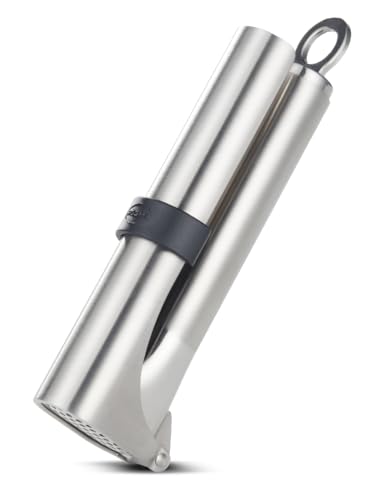 RÖSLE Knoblauchpresse, Presse in Profi-Qualität für Ingwer und Knoblauch, mit klappbarem Sieb, Edelstahl 18/10, spülmaschinengeeignet, Silber von RÖSLE