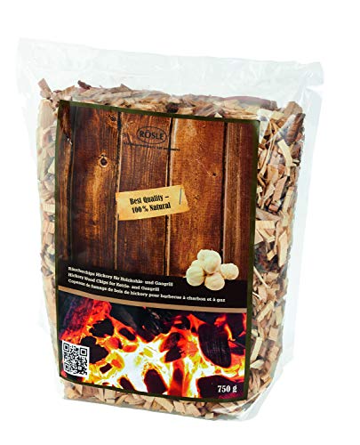 RÖSLE Räucherchips Hickory, 750 g, für Räucherbox auf Smoker, Holzkohle- und Gasgrills, rauchaktiv, naturbelassenes Holz von RÖSLE