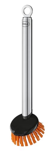 RÖSLE Spülbürste antibakteriell, Hochwertige Küchenbürste mit Wechselkopf, Edelstahl 18/10, strapazierfähige Polyesterborsten, spülmaschinengeeignet, Silber von Rösle