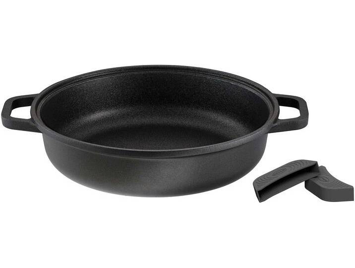Servierpfanne RÖSLE CADINI , schwarz, B:30,6cm H:8,3cm L:37,5cm Ø:28cm, Pfannen, Antihaftversiegelung, recyceltes Aluminium, spülmaschinengeeignet von Rösle