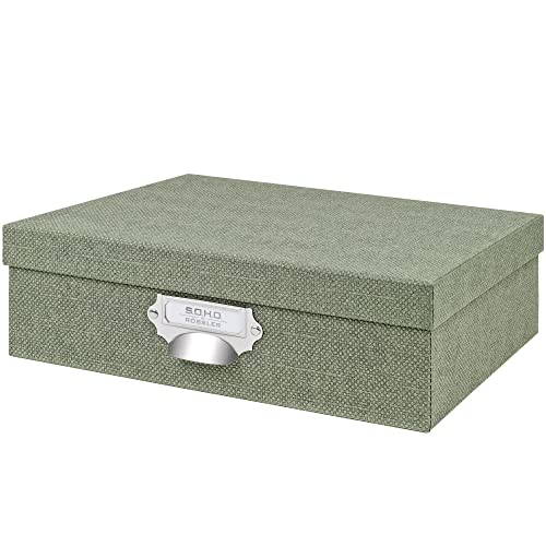 Rössler SOHO Aufbewahrungsbox mit Deckel A4 | Aufbewahrungsbox aus Papier | Bad Organizer | Organizer Küche | Organizer Schminke | Boxen Aufbewahrung | 34 x 26 x 10 cm | 1 Stück | Farbe: Grün | Salbei von Rössler Papier