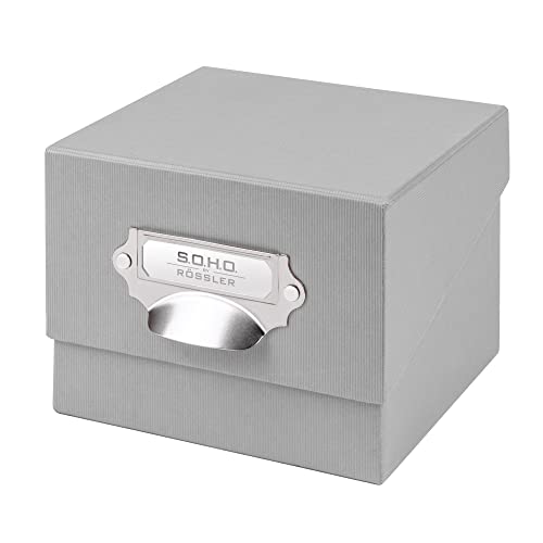 Rössler SOHO Foto Aufbewahrungsbox | Fotobox Aufbewahrungsbox mit Deckel | Organizer Box | Visitenkarten Aufbewahrung | Boxen Aufbewahrung | Storage Boxes | 17x15x13 cm | 1 Stück | Farbe: Grau | Stone von Rössler Papier