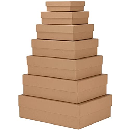 Rössler 13411453620 - Boxline Geschenkbox mit Deckel, 7er Set Geschenkschachteln, Kraft, Kartonagen rechteckig von Rössler Papier