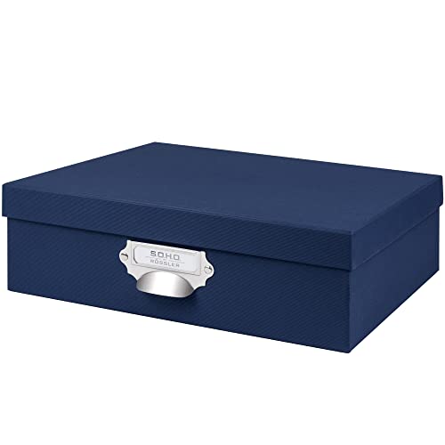 Rössler SOHO Aufbewahrungsbox mit Deckel A4 | Aufbewahrungsbox aus Papier | Bad Organizer | Organizer Küche | Organizer Schminke | Boxen Aufbewahrung | 34 x 26 x 10 cm | 1 Stück | Farbe: Blau | Navy von Rössler