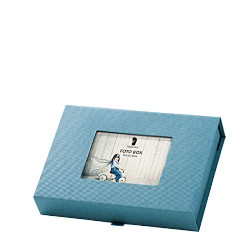 Rössler Fotobox Aufbewahrungsbox | Foto Aufbewahrung für 13x18cm Fotos | Foto Organizer Box | Storage Boxes | Foto Aufbewahrungsbox mit Deckel | Maße: 203x45x147mm | 1 Stück | Farbe: Blau | Denim von Rössler Papier