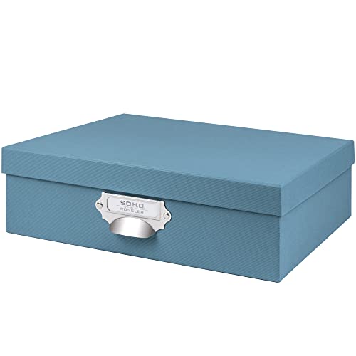 Rössler SOHO Aufbewahrungsbox mit Deckel A4 | Aufbewahrungsbox aus Papier | Bad Organizer | Organizer Küche | Organizer Schminke | Boxen Aufbewahrung | 34 x 26 x 10 cm | 1 Stück | Farbe: Blau | Denim von Rössler Papier