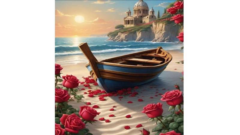 Rötting Design Malen nach Zahlen BASTELIDEE 5d Diamond Painting Set Motiv Boot am Strand (Komplett-Set), Diamond Painting Vollbild, Lieferung enthält alle Utensilien von Rötting Design