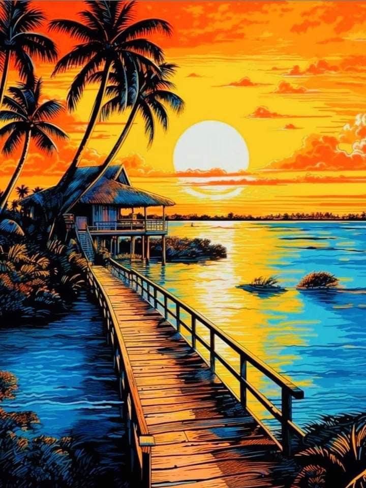 Rötting Design Malen nach Zahlen BASTELIDEE 5d Diamond Painting Set Motiv Ferienhaus in der Südsee (Komplett-Set), Diamond Painting Vollbild, Lieferung enthält alle Utensilien von Rötting Design
