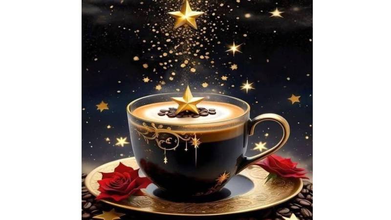 Rötting Design Malen nach Zahlen BASTELIDEE 5d Diamond Painting Set Motiv Kaffee mit Sternenzauber (Komplett-Set), Diamond Painting Vollbild, Lieferung enthält alle Utensilien von Rötting Design