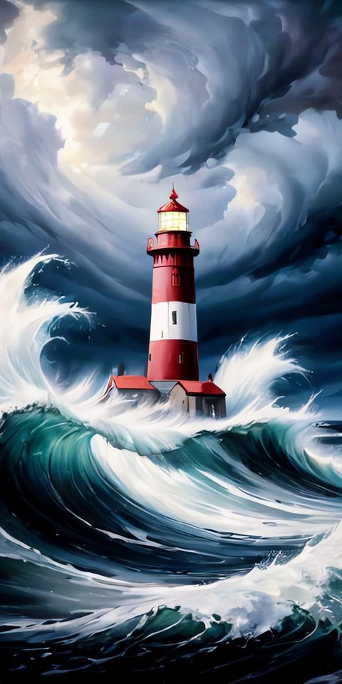 Rötting Design Malen nach Zahlen BASTELIDEE 5d Diamond Painting Set Motiv Leuchtturm im Sturm (Komplett-Set), Diamond Painting Vollbild, Lieferung enthält alle Utensilien von Rötting Design