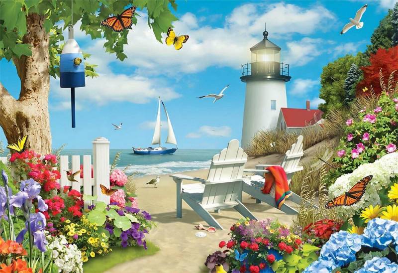 Rötting Design Malen nach Zahlen BASTELIDEE 5d Diamond Painting Set Motiv Strandkulisse mit Leuchtturm von Rötting Design