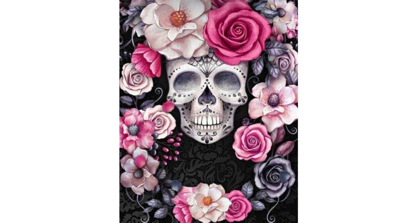 Rötting Design Malen nach Zahlen BASTELIDEE 5d Diamond Painting Set Motiv Totenkopf im Blumenbouquet von Rötting Design