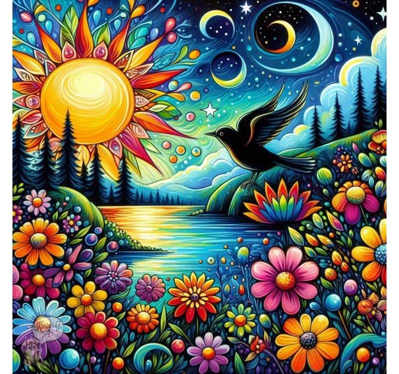 Rötting Design Malen nach Zahlen BASTELIDEE 5d Diamond Painting Set Motiv farbenfrohe Seenlandschaft (Komplett-Set), Diamond Painting Vollbild, Lieferung enthält alle Utensilien von Rötting Design