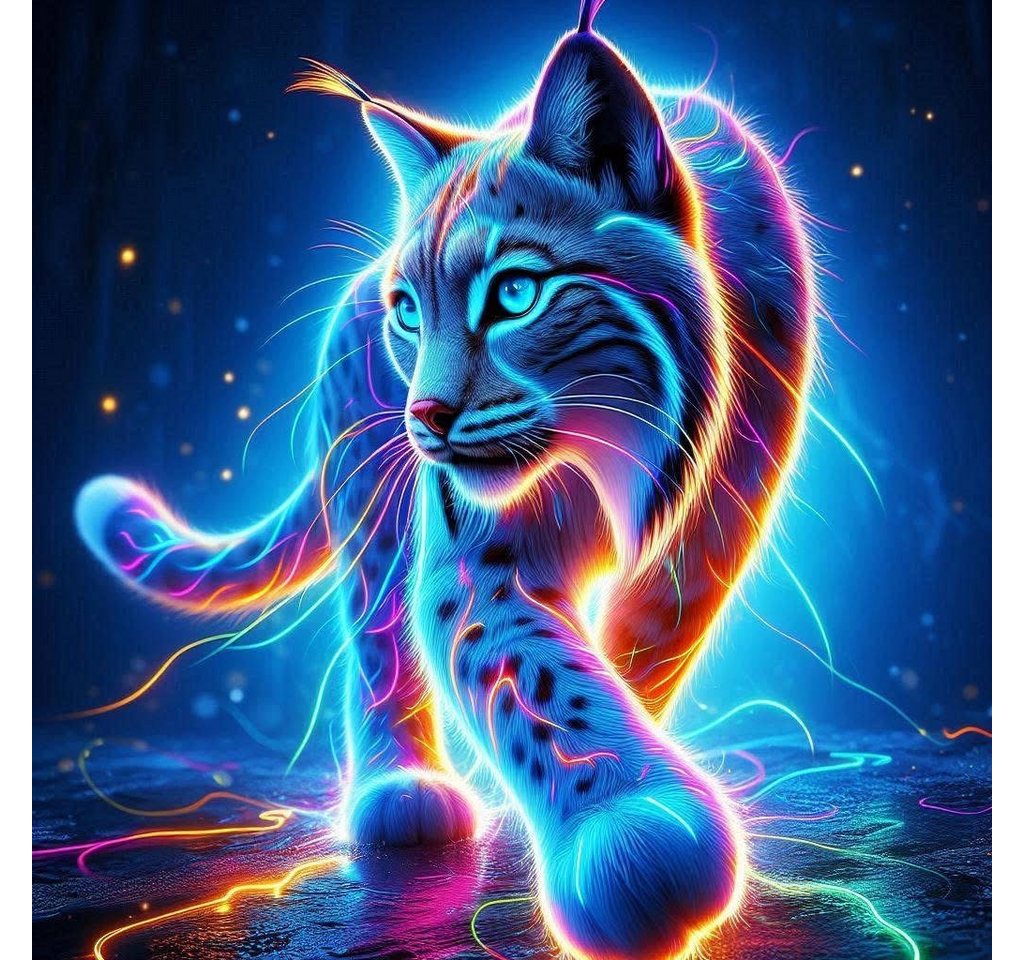 Rötting Design Malen nach Zahlen BASTELIDEE 5d Diamond Painting Set Motiv neonstrahlende Katze (Komplett-Set), Diamond Painting Vollbild, Vollständiges Zubehörpaket von Rötting Design