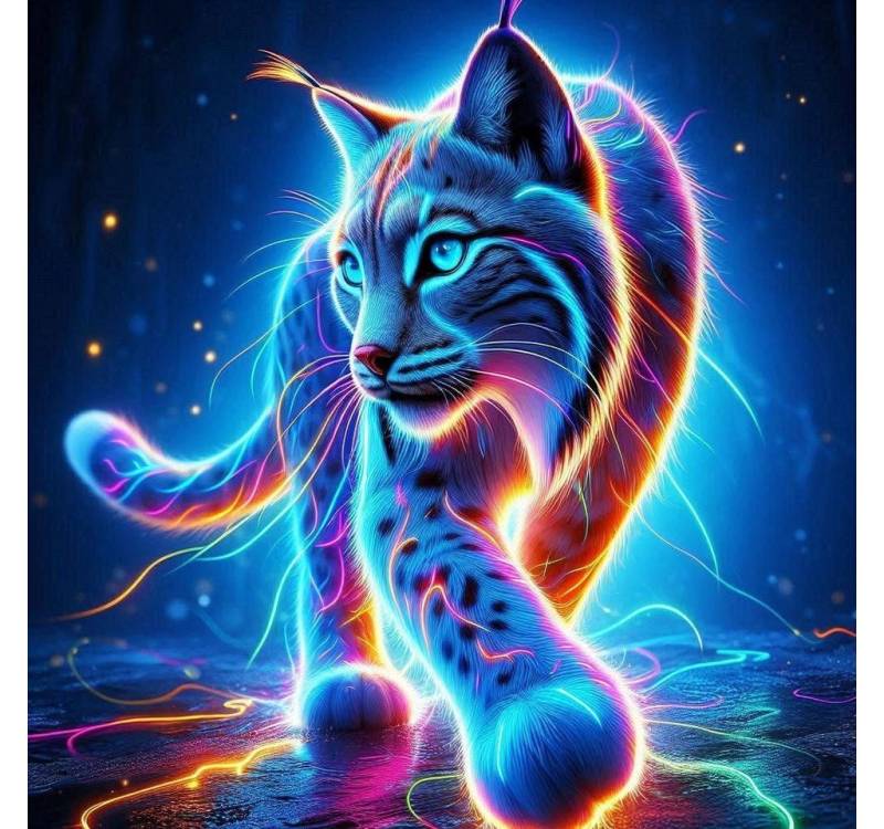 Rötting Design Malen nach Zahlen BASTELIDEE 5d Diamond Painting Set Motiv neonstrahlende Katze (Komplett-Set), Diamond Painting Vollbild, Vollständiges Zubehörpaket von Rötting Design