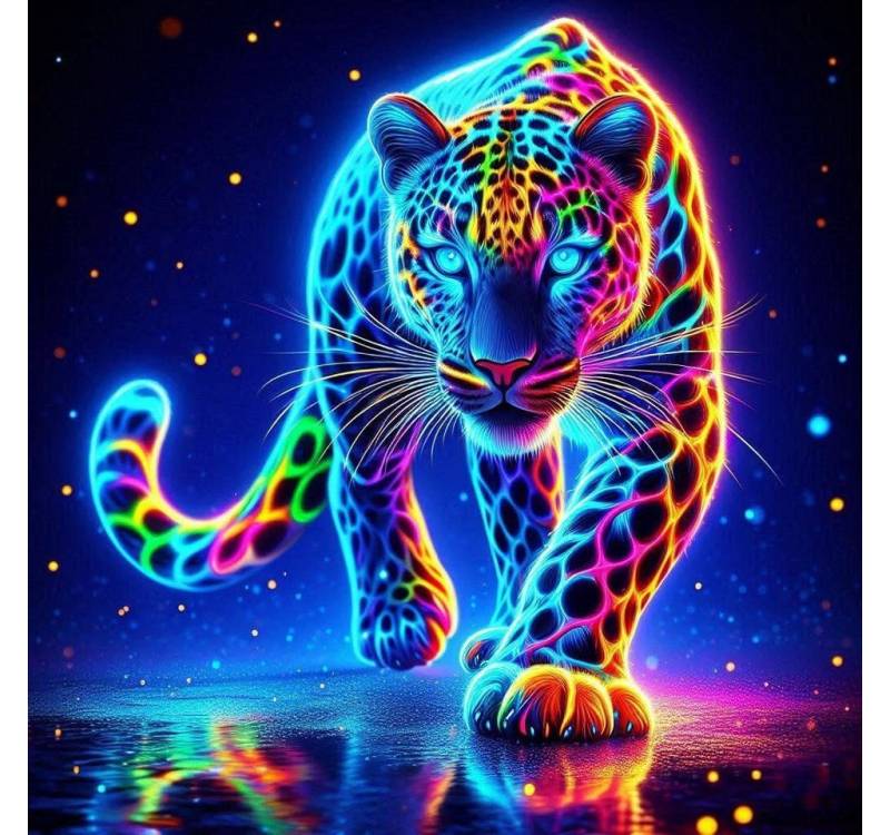 Rötting Design Malen nach Zahlen BASTELIDEE 5d Diamond Painting Set Motiv neonstrahlender Leopard (Komplett-Set), Diamond Painting Vollbild, Lieferung enthält alle Utensilien von Rötting Design