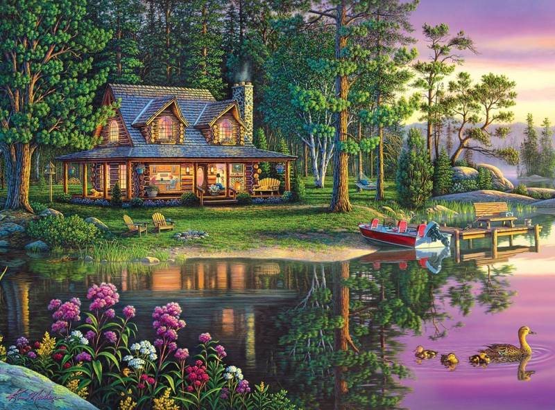 Rötting Design Malen nach Zahlen BASTELIDEE 5d Diamond Painting Set Motiv romantisches Landhaus am See (Komplett-Set, 1-St), Diamond Painting Vollbild, Lieferung enthält alle Utensilien von Rötting Design