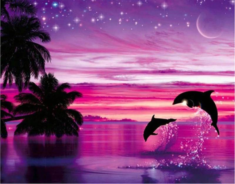 Rötting Design Malen nach Zahlen BASTELIDEE 5d Diamond Painting Set Motiv springende Delphine (Komplett-Set), Diamond Painting Vollbild, Lieferung enthält alle Utensilien von Rötting Design