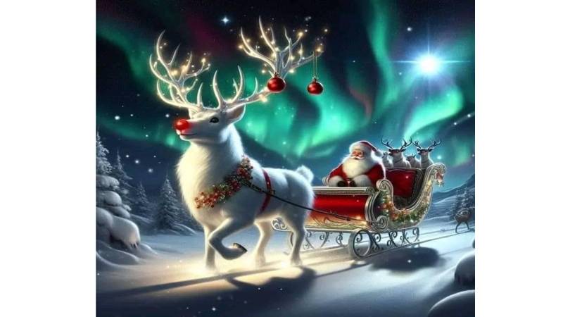 Rötting Design Malen nach Zahlen BASTELIDEE 5d Diamond Painting Set Weihnachtstour unter Nordlichter (Komplett-Set), Diamond Painting Vollbild, Lieferung enthält alle Utensilien von Rötting Design