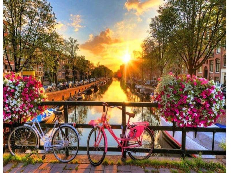 Rötting Design Malen nach Zahlen BASTELIDEE 5d Diamond Painting Set romantische Brücke mit Fahrrad (Komplett-Set), Diamond Painting Vollbild, Lieferung enthält alle Utensilien von Rötting Design
