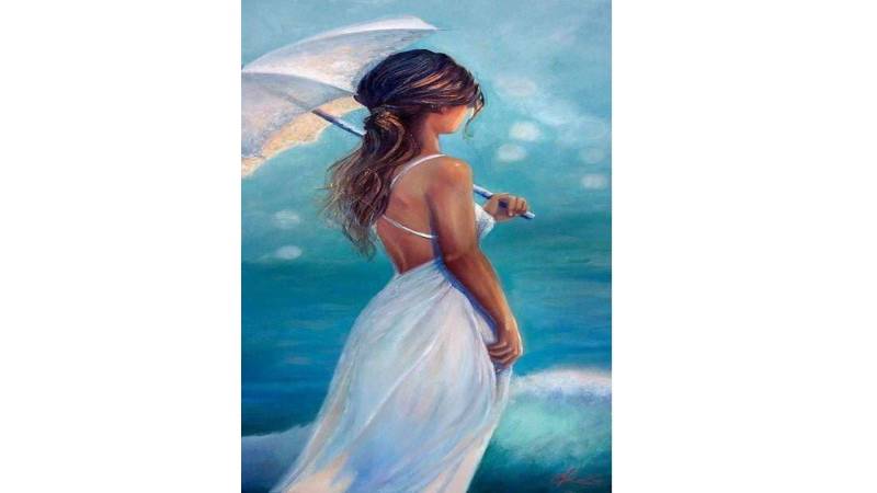 Rötting Design Malen nach Zahlen BASTELIDEEN 5d Diamond Painting Set Motiv Frau mit Sonnenschirm (Komplett-Set, runde Steine), Diamond Painting Vollbild, Lieferung enthält alle Utensilien von Rötting Design