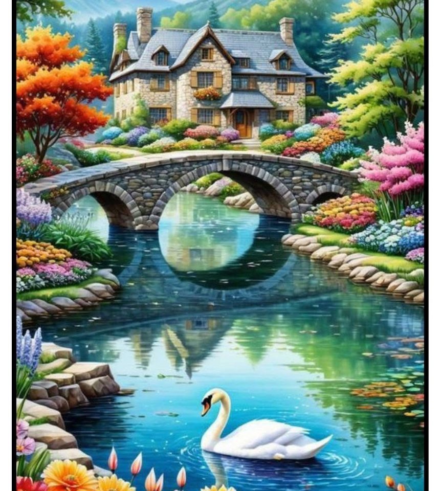 Rötting Design Malen nach Zahlen Diamond Painting Set 5D DIY Motiv Herrenhaus am Fluss (Komplett-Set), Diamond Painting Vollbild, Vollständiges Zubehörpaket von Rötting Design