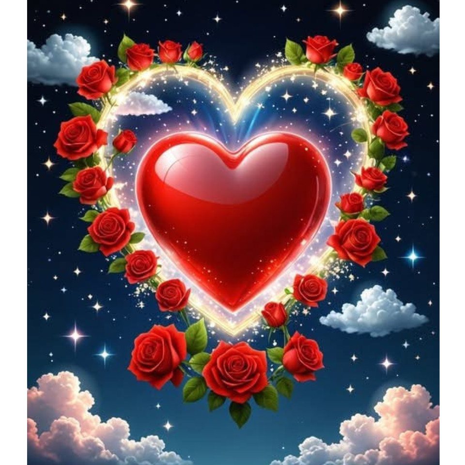 Rötting Design Malen nach Zahlen Diamond Painting Set 5D DIY Motiv Rosenherz im Sternenmeer (Komplett-Set), Diamond Painting Vollbild, Vollständiges Zubehörpaket von Rötting Design