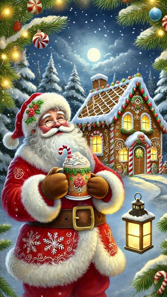 Rötting Design Malen nach Zahlen Diamond Painting Set 5D DIY Motiv Weihnachtsmann mit Lebkuchenhaus (Komplett-Set), Diamond Painting Vollbild, Lieferung enthält alle Utensilien von Rötting Design