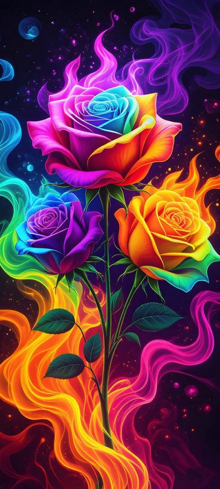 Rötting Design Malen nach Zahlen Diamond Painting Set 5D DIY Motiv neonstrahlende Rosen (Komplett-Set), Diamond Painting Vollbild, Vollständiges Zubehörpaket von Rötting Design