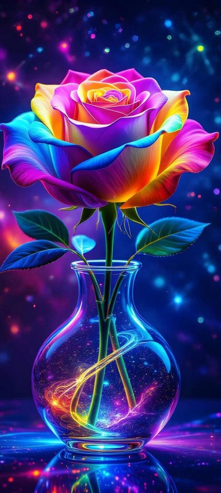 Rötting Design Malen nach Zahlen Diamond Painting Set 5D DIY Motiv neonstrahlende Rosen in Vase (Komplett-Set), Diamond Painting Vollbild, Vollständiges Zubehörpaket von Rötting Design