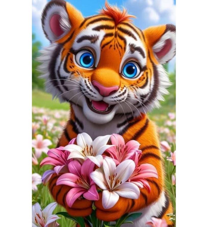 Rötting Design Malen nach Zahlen Diamond Painting Set 5D DIY Motiv süßer Blumentiger (Komplett-Set), Diamond Painting Vollbild, Vollständiges Zubehörpaket von Rötting Design