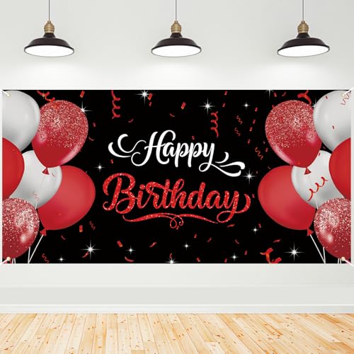 Roetyce Happy Birthday Banner Damen Herren, Schwarz und Rot Geburtstag Hintergrund Schild für Mädchen Jungen Geburtstag Party Foto Hintergrund 5,9 x 2,9 Ft Roetyce Happy Birthday Banner Damen Herren, Schwarz und Rot Geburtstag Hintergrund Schild für Mädchen Jungen Geburtstag Party Foto Hintergrund 5,9 x 2,9 Ft von Roetyce