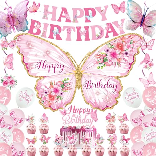 Roetyce Schmetterling Geburtstag Dekorationen Mädchen Rosa Happy Birthday Banner Hintergrund Luftballons Hängende Wirbel Kuchen Topper Kit für Home Party Frauen Schmetterling Motto Party Supplies Foto Roetyce Schmetterling Geburtstag Dekorationen Mädchen Rosa Happy Birthday Banner Hintergrund Luftballons Hängende Wirbel Kuchen Topper Kit für Home Party Frauen Schmetterling Motto Party Supplies Foto von Roetyce