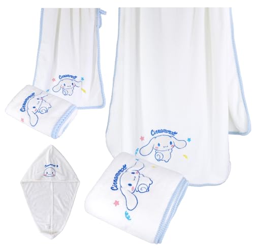 Roffatide Anime Cartoon Handtücher Set Zimt Hund Badetücher Handtücher Haarhandtücher Sehr saugfähige Handtücher für Badezimmer Fitnessstudio Hotel Spa Weiß (3PCS Set) von Roffatide