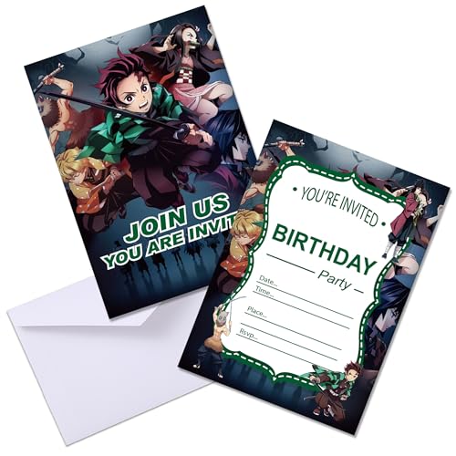 Roffatide Anime 12pcs Geburtstagseinladungskarten mit Umschlägen, Party Dekoration, Junge und Mädchen Geburtstagseinladungsbrief von Roffatide