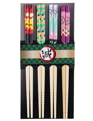 Roffatide Anime Essstäbchen Wiederverwendbare Antirutsch Bambus Essstäbchen Sets 4 Paare Sammelstäbchen Geschirrspüler Safe 8.07 Zoll lange Geschenk Set von Roffatide