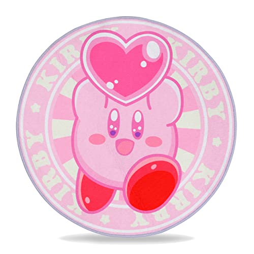 Roffatide Anime niedlich Cartoon rosa Kirby Runde Bereich Teppich für Mädchen Jungen Decke Teppich Boden Matten Teppich für Zuhause 60x60 cm von Roffatide