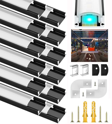 LED Aluminium Profil Schwarz, 12X1M Strip Profil Schiene V Form Kanal für 12mm LED Streifen, Stripes Aluprofil Eckprofil Leiste Diffusor Kanäle mit Milchig Weißer Abdeckung und 90 Grad Eckverbindern von Rogisi