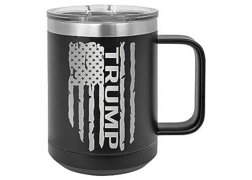 Donald Trump 2024 USA Tattered Flag Heavy Duty Edelstahl Schwarz Kaffeetasse Tumbler mit Deckel Neuheit Tasse Tolle Geschenkidee für Konservative oder Republikaner von Rogue River Tactical