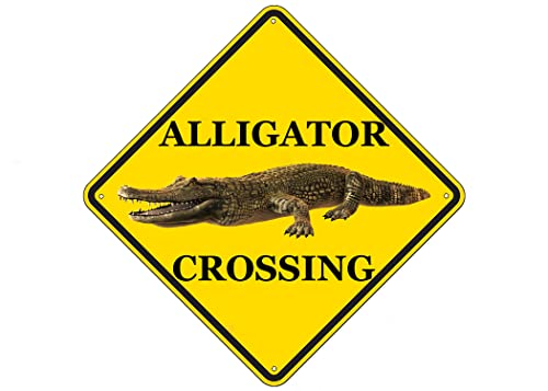 Lustiges Metallschild mit Aufschrift "Warning Alligator Crossing", Xing-Blechschild, Wanddekoration, Männerhöhle, Bar, Gator, Krokodil von Rogue River Tactical