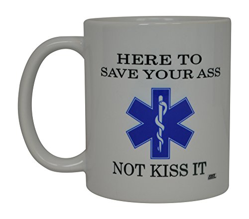 Rogue River Tactical EMT Lustige Kaffeetasse mit Aufschrift Here to Save Not Kiss, tolle Geschenkidee für Rettungssanitäter, Rettungssanitäter, weiß von Rogue River Tactical