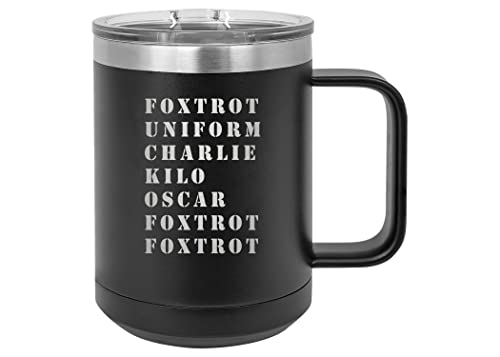 Rogue River Tactical Lustiger Foxtrot Off Military Acronym Heavy Duty Edelstahl Schwarz Kaffeebecher Tumbler mit Deckel Neuheit Tasse Tolle Geschenkidee für Veteranen von Rogue River Tactical